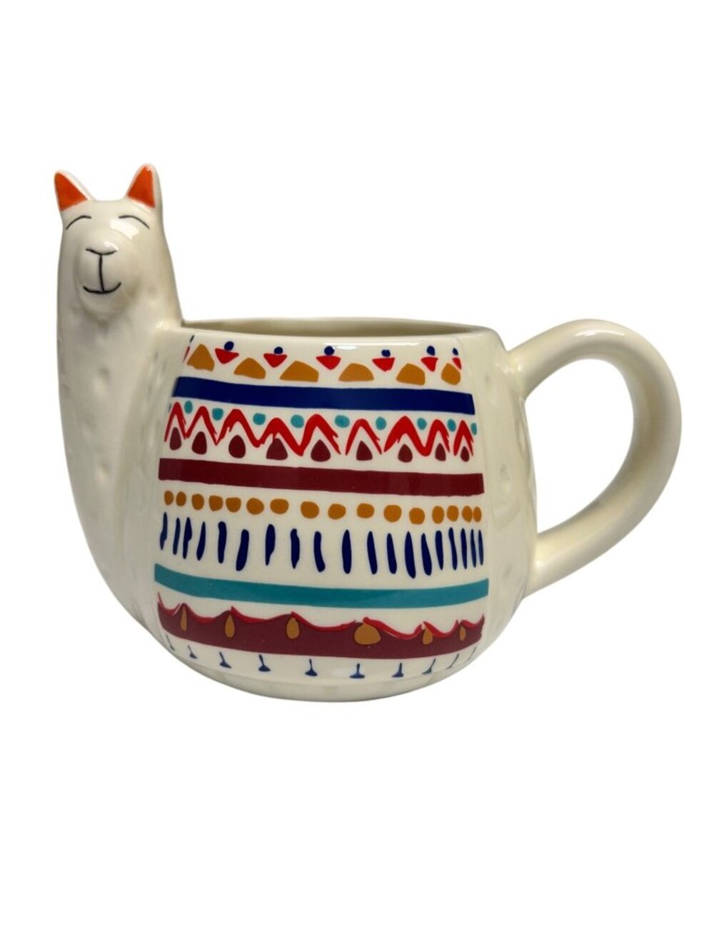 Llama-Shaped Ceramic Mug With Colorful Geometric Pattern 16 Oz Hand-Painted Boho